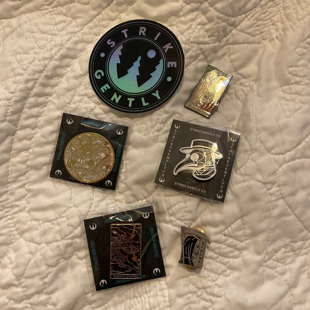 Strike Gently Lot of Pins and Sticker